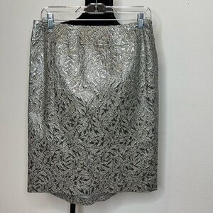 Lafayette 148 New York Silver Metallic Brocade Pencil Skirt